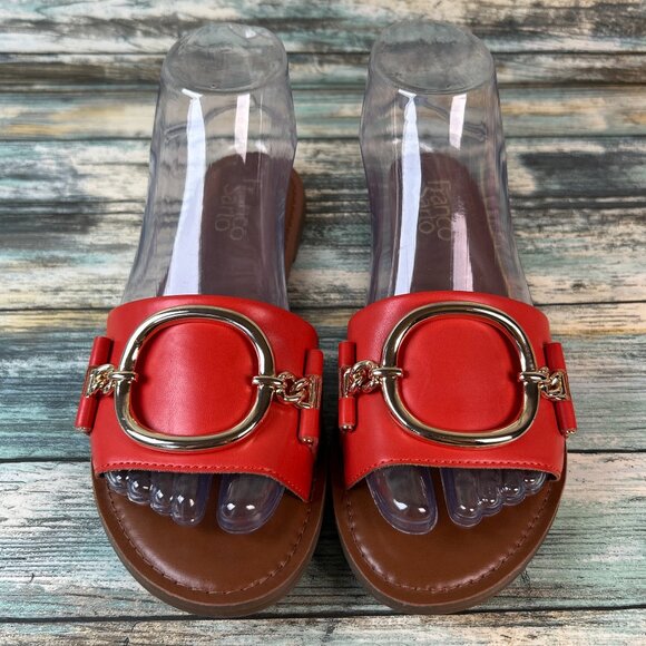 Franco Sarto Flat Slide Sandals 6.5M Orange Metal Detail Walking Comfort Casual - Picture 1 of 8